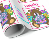 テディベアお誕生日ケーキ名エージピンク ラッピングペーパー (ロールコーナー)