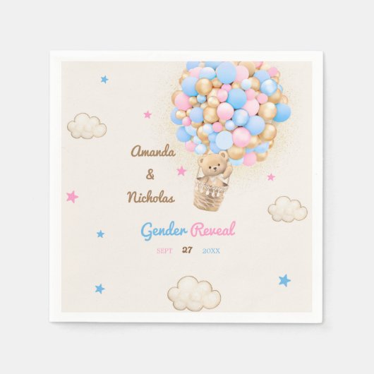 テディベアかわいいジェンダーがピンク色を明かす スタンダードカクテルナプキン (正面)