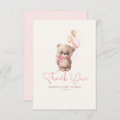 テディベアかわいい女の子ベビーシャワーありがとう サンキューカード (正面/裏面)