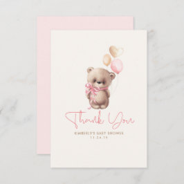 テディベアかわいい女の子ベビーシャワーありがとう サンキューカード