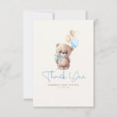 テディベアかわいい少年の赤ちゃんシャワーありがとう サンキューカード (正面)
