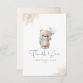 テディベアかわいい少年の赤ちゃんシャワーありがとう サンキューカード (正面/裏面)