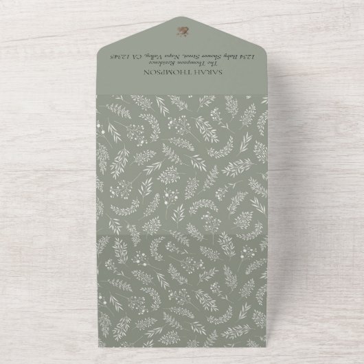 テディベアかわいい男女兼用ベビーベビーシャワー オールインワン招待状 (外側)