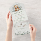 テディベアかわいい男女兼用ベビーベビーシャワー オールインワン招待状 (貼ってはがせる)