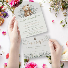 テディベアかわいい男女兼用ベビーベビーシャワーAl オールインワン招待状