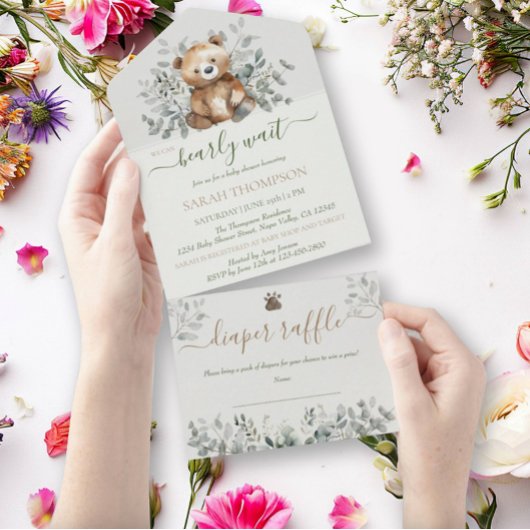 テディベアかわいい男女兼用ベビーベビーシャワーAl オールインワン招待状