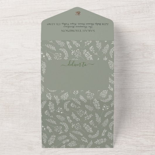 テディベアかわいい男女兼用ベビーベビーシャワーAl オールインワン招待状 (外側)