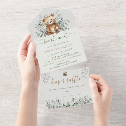 テディベアかわいい男女兼用ベビーベビーシャワーAl オールインワン招待状 (貼ってはがせる)