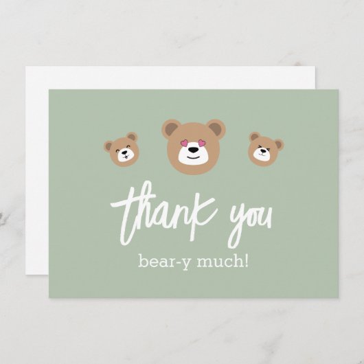 テディベアかわいい緑のビート多くの赤ちゃんシャワー サンキューカード (正面/裏面)