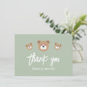 テディベアかわいい緑のビート多くの赤ちゃんシャワー サンキューカード (スタンド正面)