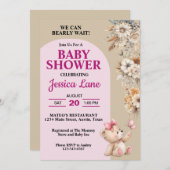 テディベアかわいらしフ素朴ラバーガールベイビーシャワー 招待状 (正面/裏面)