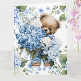 テディベアがアジサイの花を持つ カード