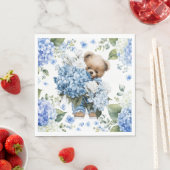 テディベアがアジサイの花を持つ スタンダードランチョンナプキン (インサイチュ)
