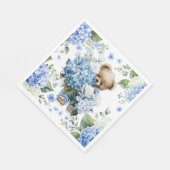テディベアがアジサイの花を持つ スタンダードランチョンナプキン (角)