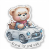 テディベアがコンバーチブルカーを運転する シール (正面)
