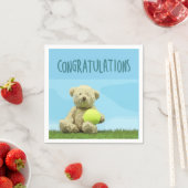 テディベアがテニスボールを持っている祝い スタンダードカクテルナプキン (インサイチュ)