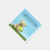 テディベアがテニスボールを持っている祝い スタンダードカクテルナプキン (角)