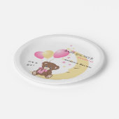テディベアが月に座る |女の子シャワー ペーパープレート (アングル)
