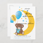 テディベアが月に座る |男の赤ちゃんシャワー インビテーションポストカード (正面/裏面)