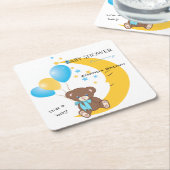 テディベアが月に座る |男の赤ちゃんシャワー スクエアペーパーコースター (アングル)