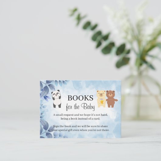 テディベアが本を持ってくる赤ちゃんシャワーカード プレイスカード (スタンド正面)