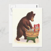 テディベアが洗濯をする ポストカード (正面/裏面)