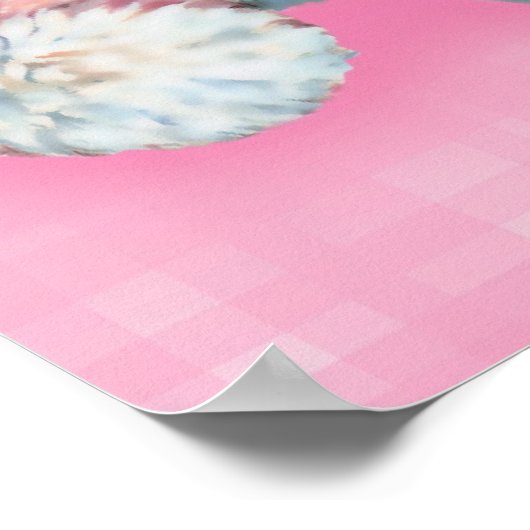 テディベアが赤ちゃんを抱っこ ピンクのプリント ポスター (角)