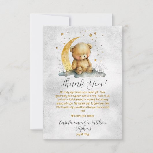 テディベアきらめく小さな星の赤ちゃんシャワー サンキューカード (正面)
