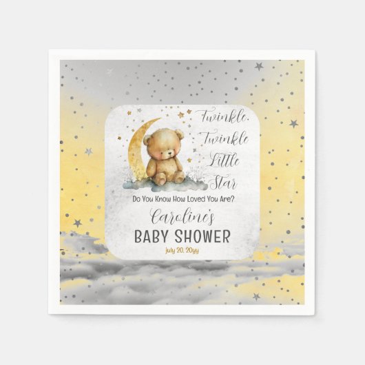 テディベアきらめく小さな星の赤ちゃんシャワー スタンダードカクテルナプキン (正面)