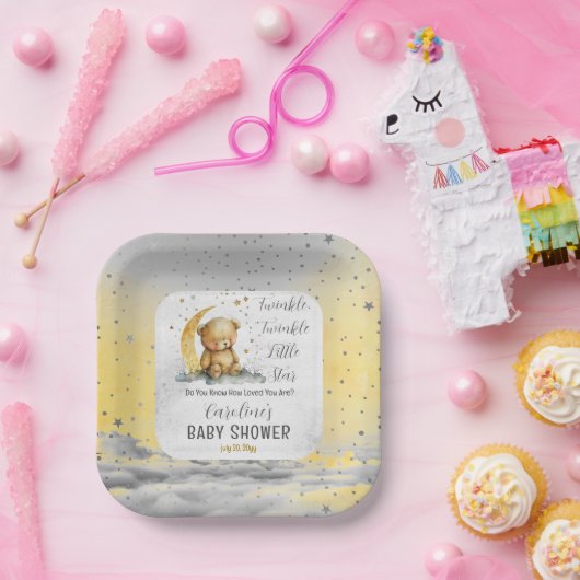 テディベアきらめく小さな星の赤ちゃんシャワー ペーパープレート (パーティー)