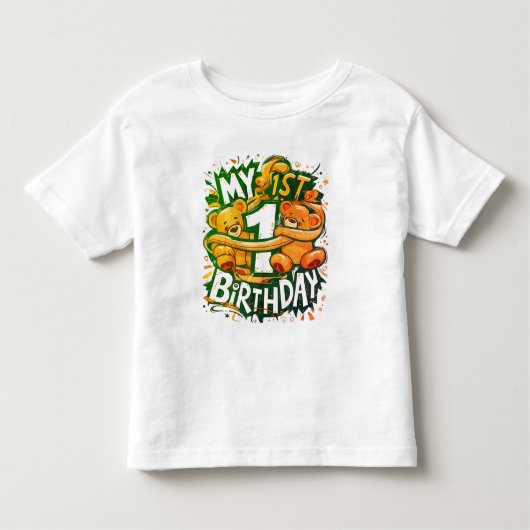 テディベアとの最初の誕生日 トドラーTシャツ (正面)