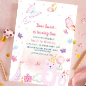 テディベアとアヒル1st誕生日ベビーガール 招待状