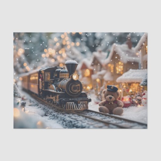 テディベアとクリスマストレインの風景 薄葉紙 (正面)