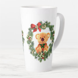 テディベアとクリスマスリース ホリデー ホーム カフェラテマグ