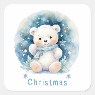テディベアとクリスマス スクエアシール