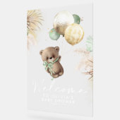 テディベアとグリーンバルーン赤ちゃんシャワーへようこそ アクリルサイン (傾斜)