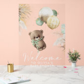 テディベアとグリーンバルーン赤ちゃんシャワーへようこそ アクリルサイン (ウェディング)