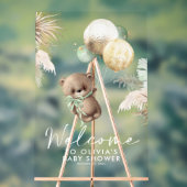 テディベアとグリーンバルーン赤ちゃんシャワーへようこそ アクリルサイン (ニュートラル)