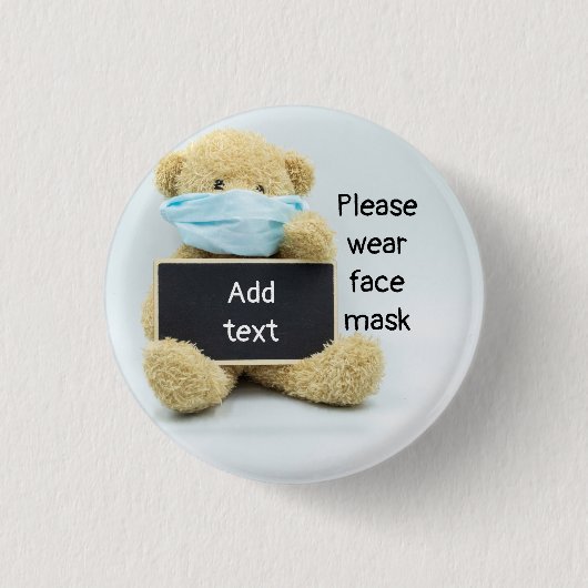 テディベアとサインお願い衣服顔マスク 缶バッジ (正面)