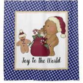 テディベアとジンジャーブレッドマンクッキー シャワーカーテン (正面)