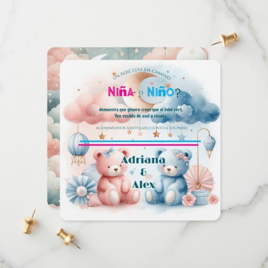 テディベアとスタージェンダーリビールカスタム セーブザデート (正面/裏面インサイチュ)