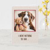 テディベアとドッグ考えズ・オブ・ユー カード (黄色い花)