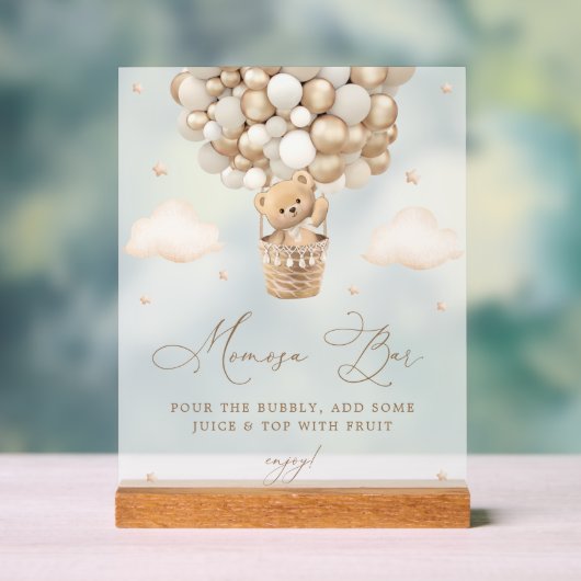 テディベアとニュートラルバルーンMimosaバー アクリルサイン (ニュートラル)