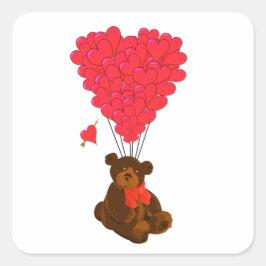 テディベアとハートバルーン スクエアシール