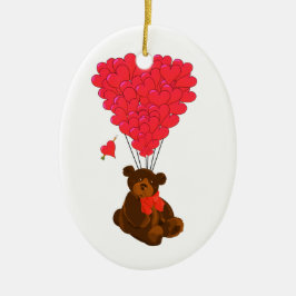 テディベアとハートバルーン セラミックオーナメント