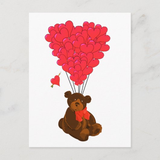テディベアとハートバルーン ポストカード (正面)