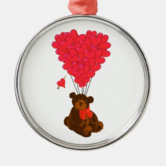 テディベアとハートバルーン メタルオーナメント (正面)