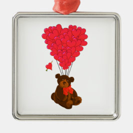 テディベアとハートバルーン メタルオーナメント