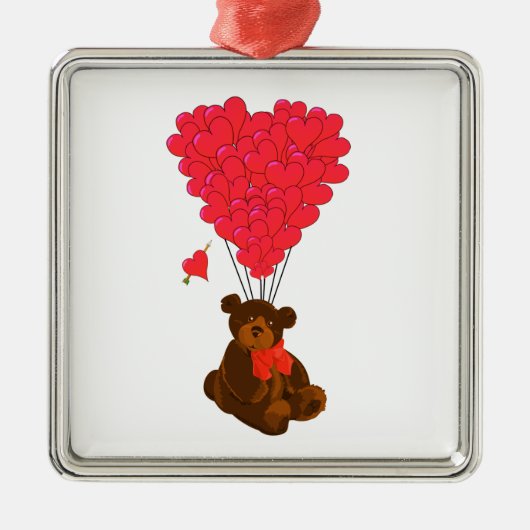 テディベアとハートバルーン メタルオーナメント (正面)