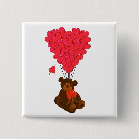 テディベアとハートバルーン 缶バッジ (正面)